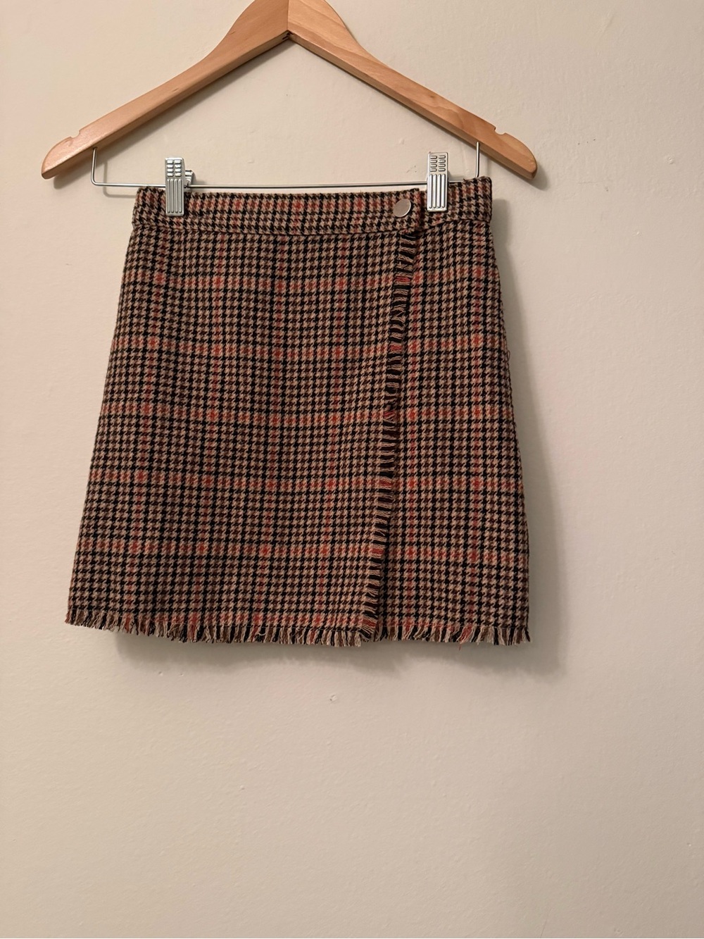 Urban Outfitters Plaid Fringe Wrap Mini Skirt - Brown, Black, Rust